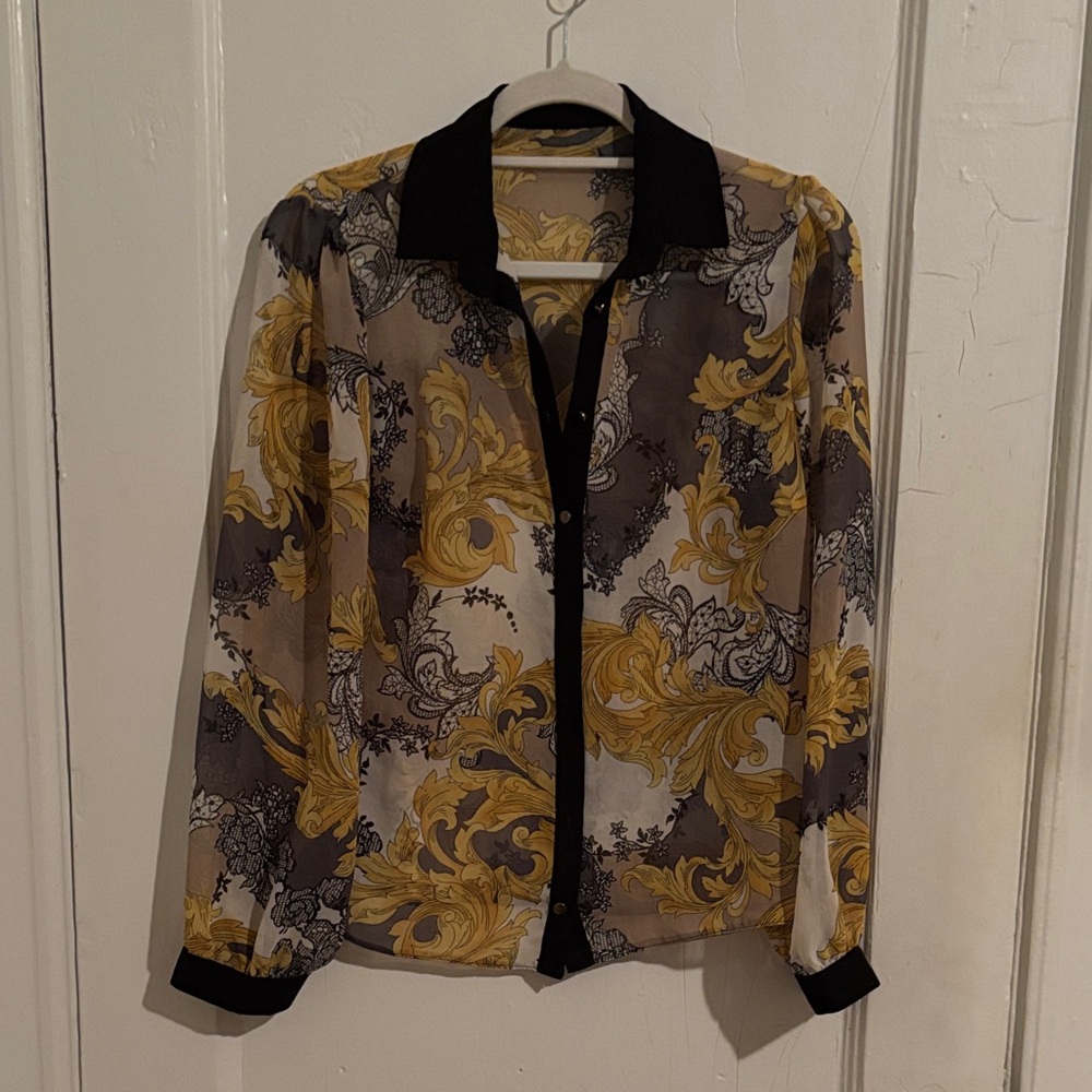 Black and Yellow Paisley Sheer Blouse